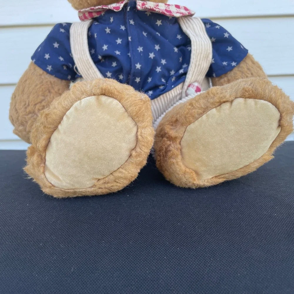Russ Berrie Franklin Teddy Bear Vintage Plush Patriotic Stars Corduroy Overalls
